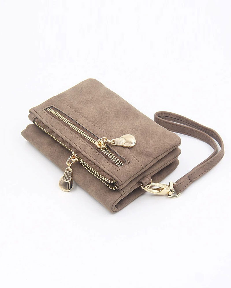 Women's Bifold Zipper Wallet Plain Short Card Purse