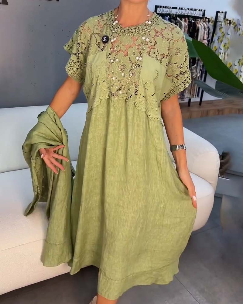Elegant Lace Trim Patchwork Maxi Dress