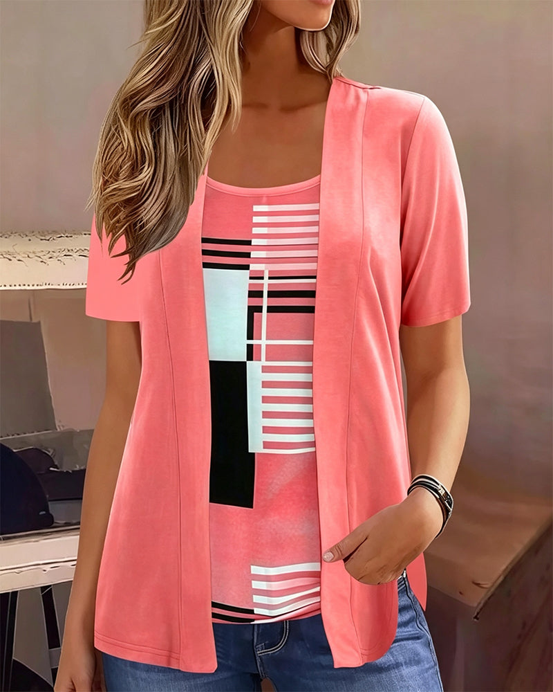 Patchwork Fake Two-Piece Blouse