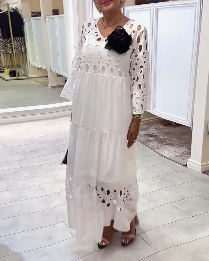Elegant Solid Color Lace Hole Dress