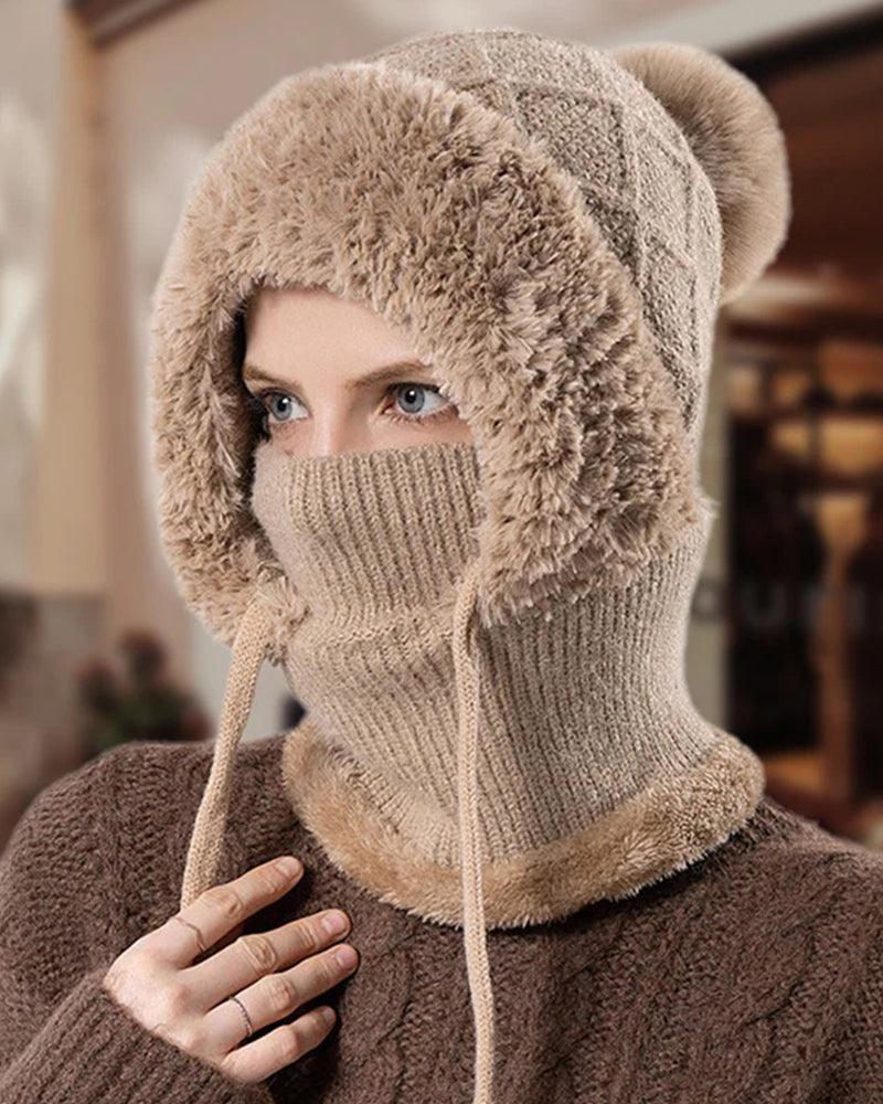 🔥Stylish thick knitted winter hat - with warm face shield and scarf🧣