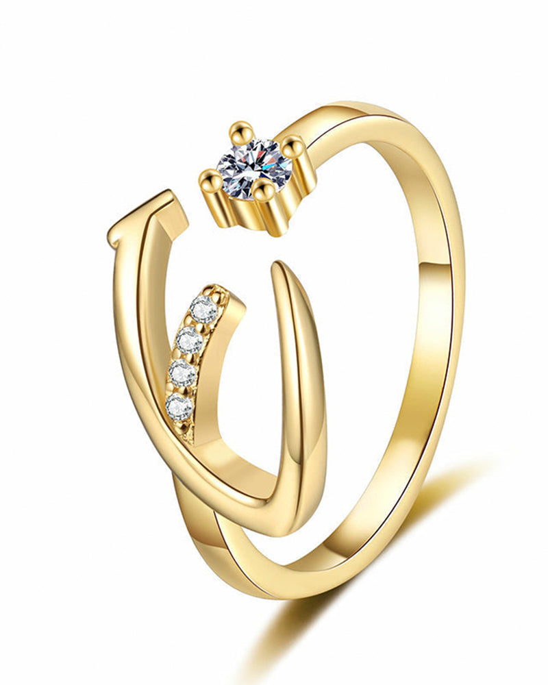 Adjustable Sparkling Initial Ring For Women