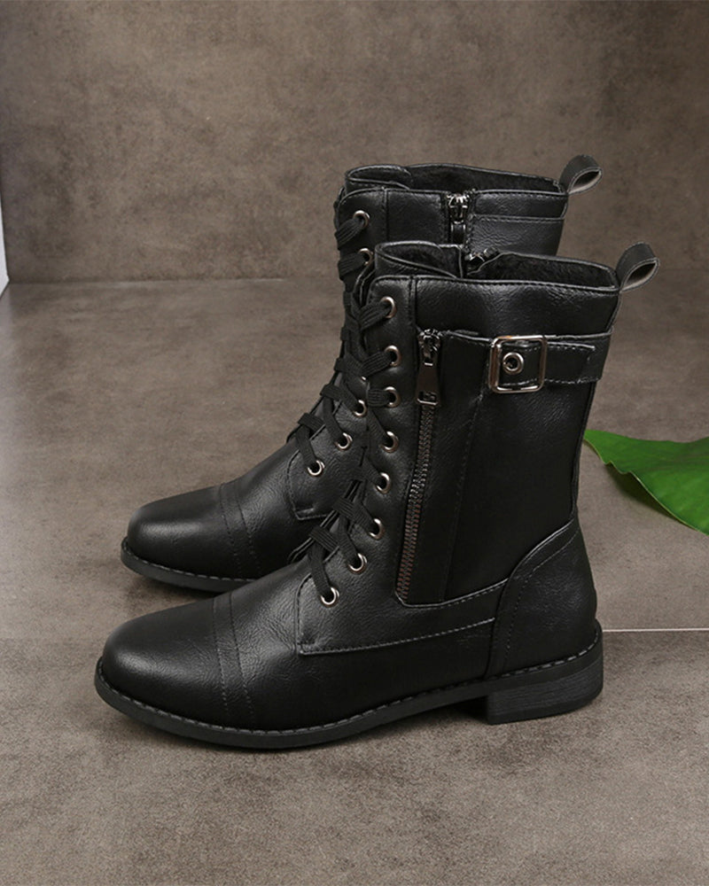 Women's Round Toe Side Zipper Leather Orthopedic Boots