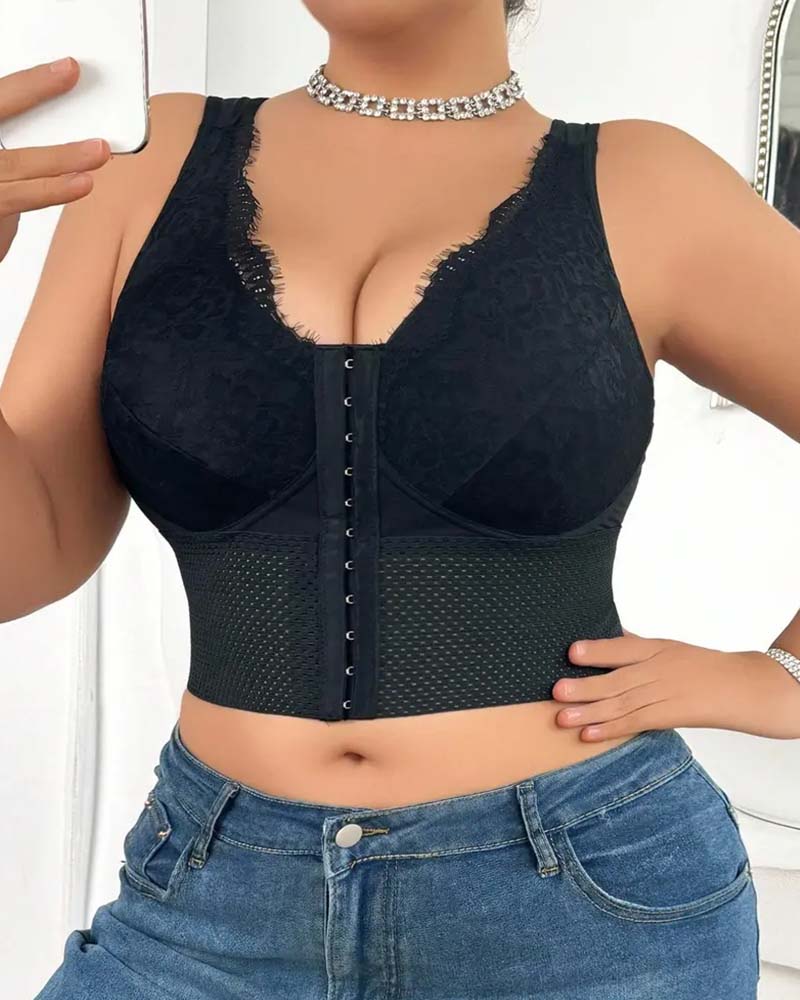 Women Front-Closure Buckle Push-Up Wire-Free Posture-Correcting Supportive Bra