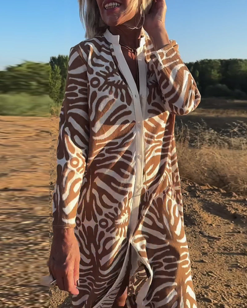 Long sleeve button print dress
