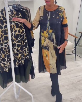 Round Neck Retro Print Dress