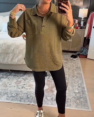 Polo Collar Solid Color Sweatshirt