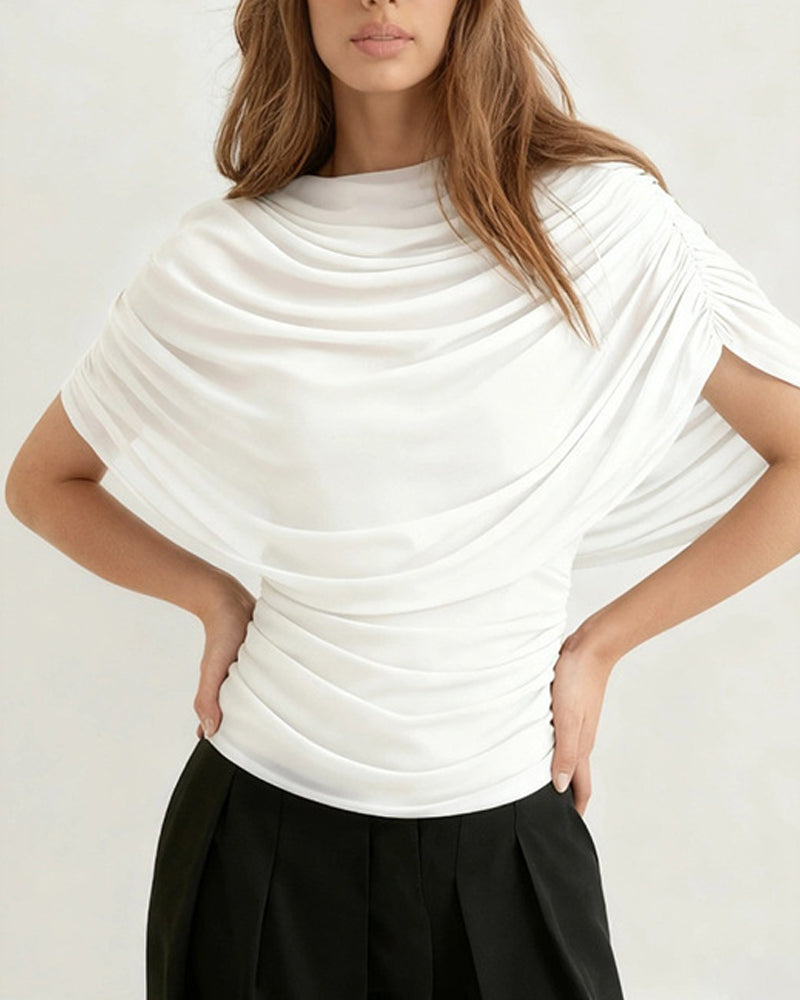 Mesh Scarf Neck Draped Slim Fit Blouse