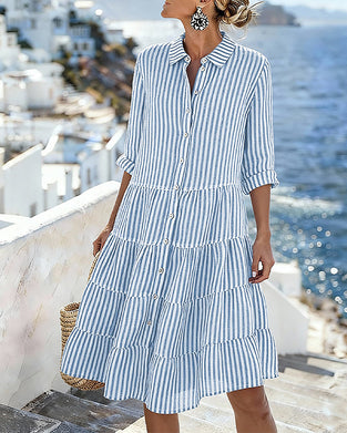 Vertical Striped Shirt Dress