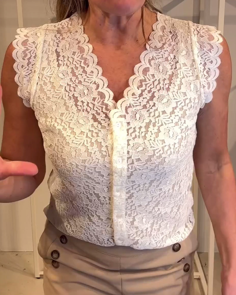 Lace sleeveless v-neck elegant tank top