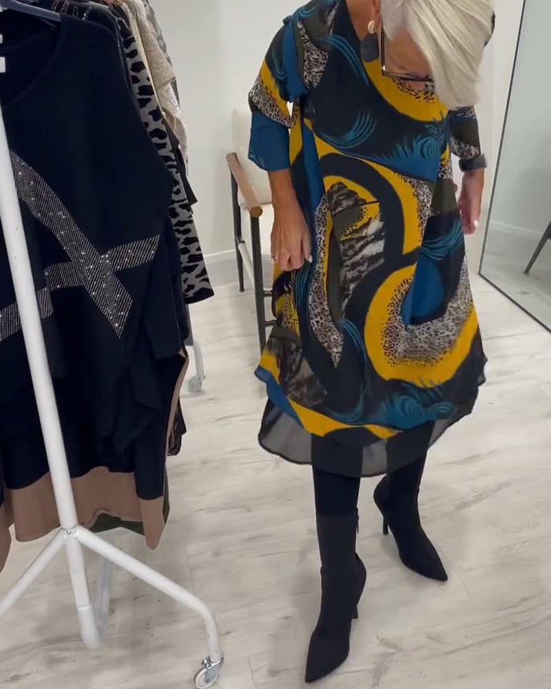 Round Neck Printed Elegant Dress