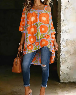 Printed Asymmetrical Off-The-Shoulder