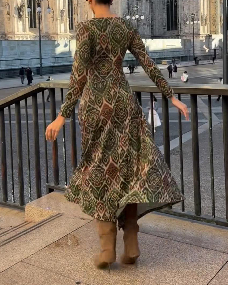 Fashionable Retro Printed Slit Dress