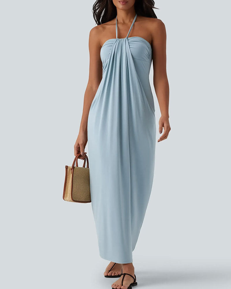 Halter Draped Long Dresses