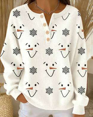 Loose Snowman & Snowflake Print Sweatshirt