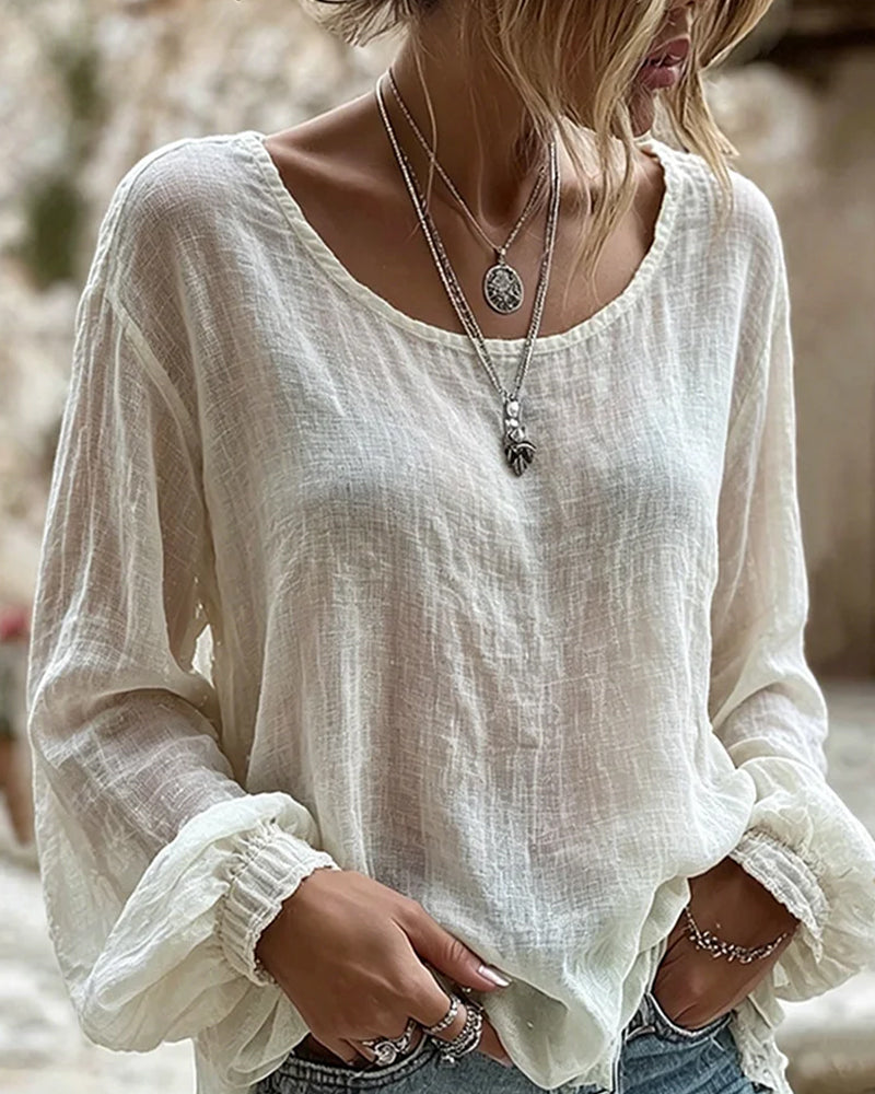 Round-Neck Lantern-Sleeve Top