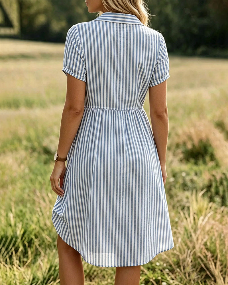 Collared Vertical Striped Shirt Dress