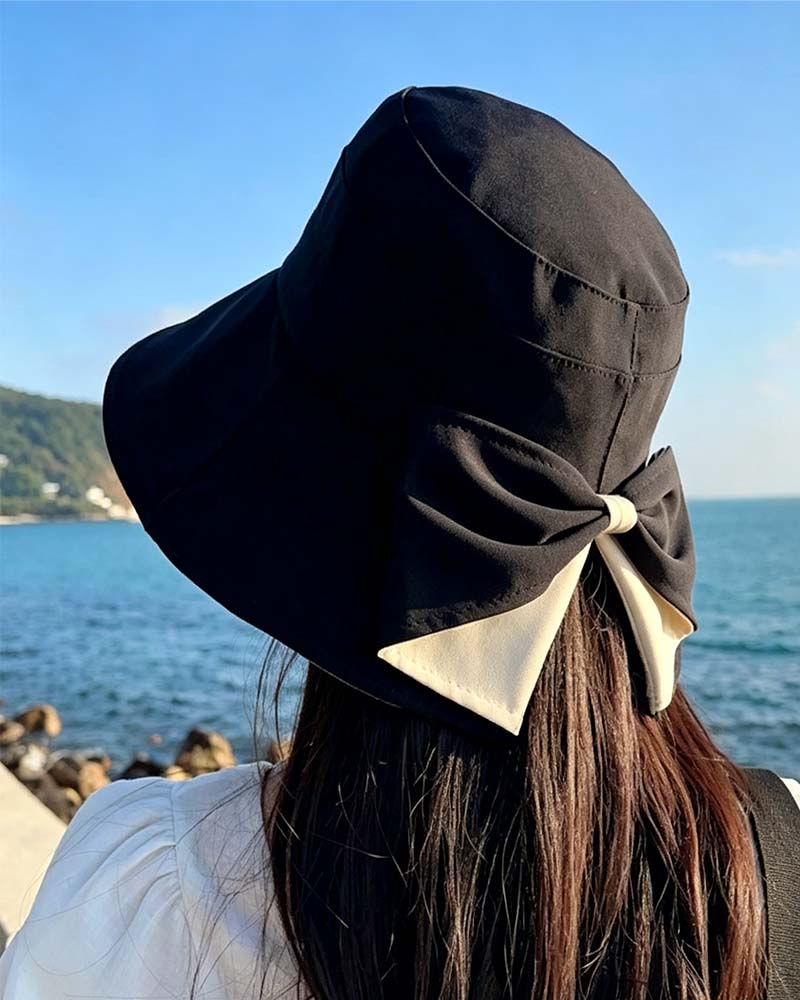 Women's Wide Brim Foldable Bow Sun Hat