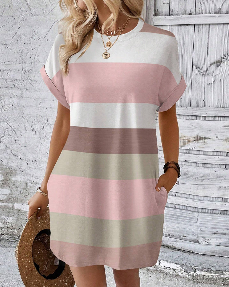 Short Sleeve Striped Casual Dress