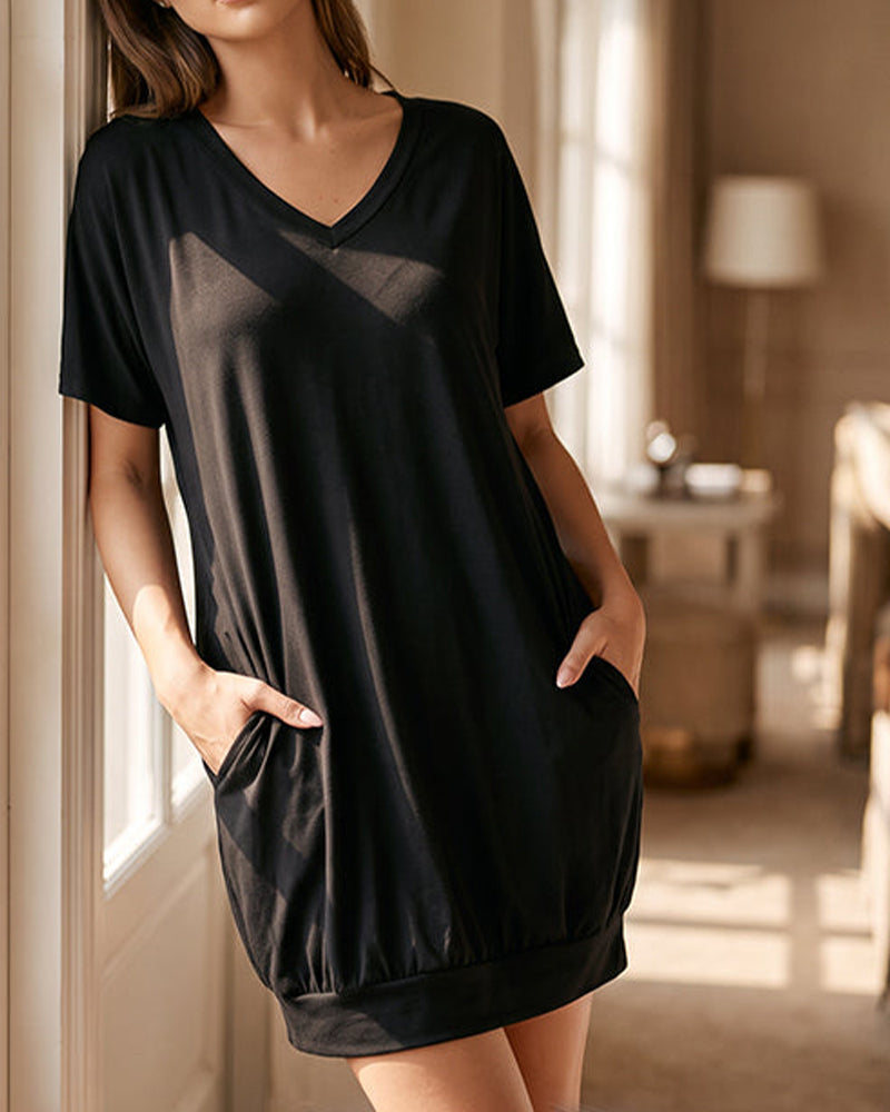 Relaxed Comfort V-Neck Solid Dress