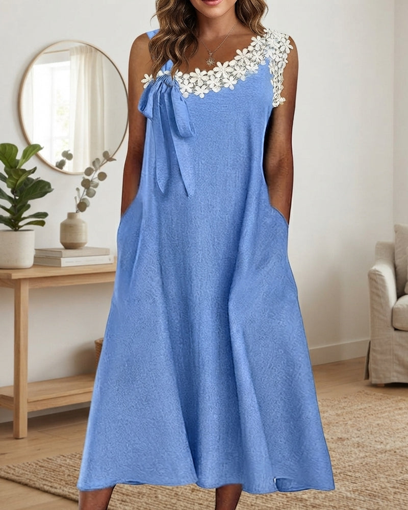 One-Shoulder Spaghetti Strap Tie Pocket Dress