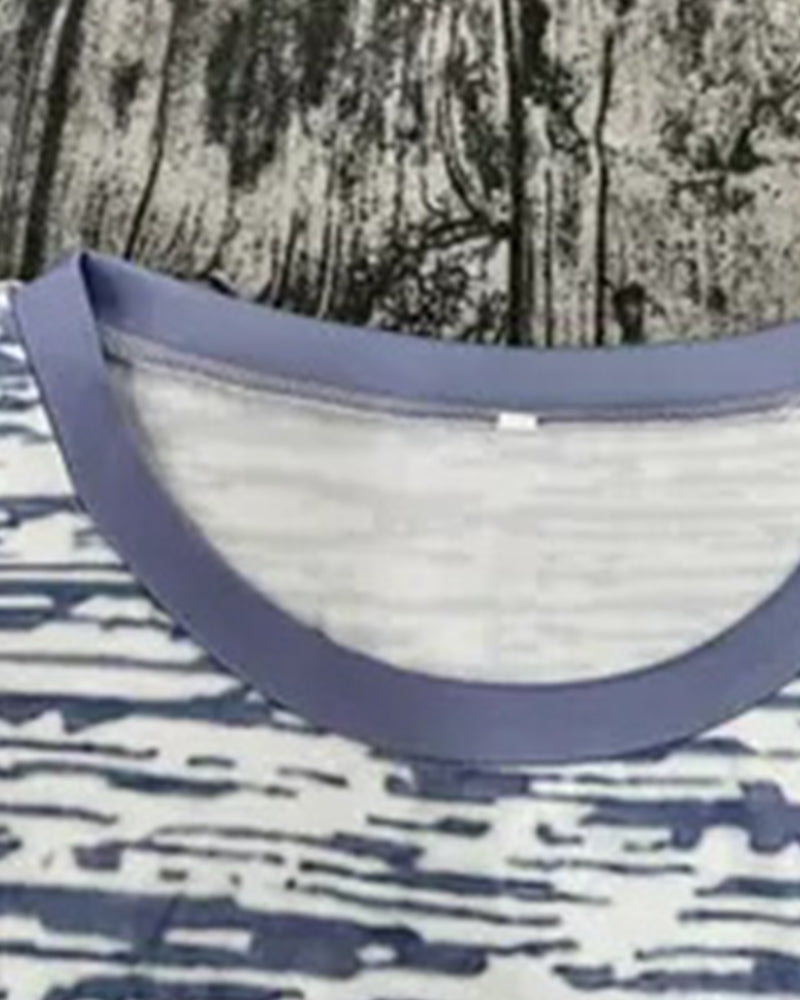 Round Neck Short Sleeve Contrast Color T-Shirt