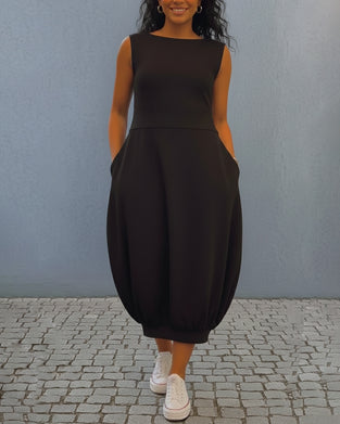 Sleeveless Solid-Color Lantern Dress