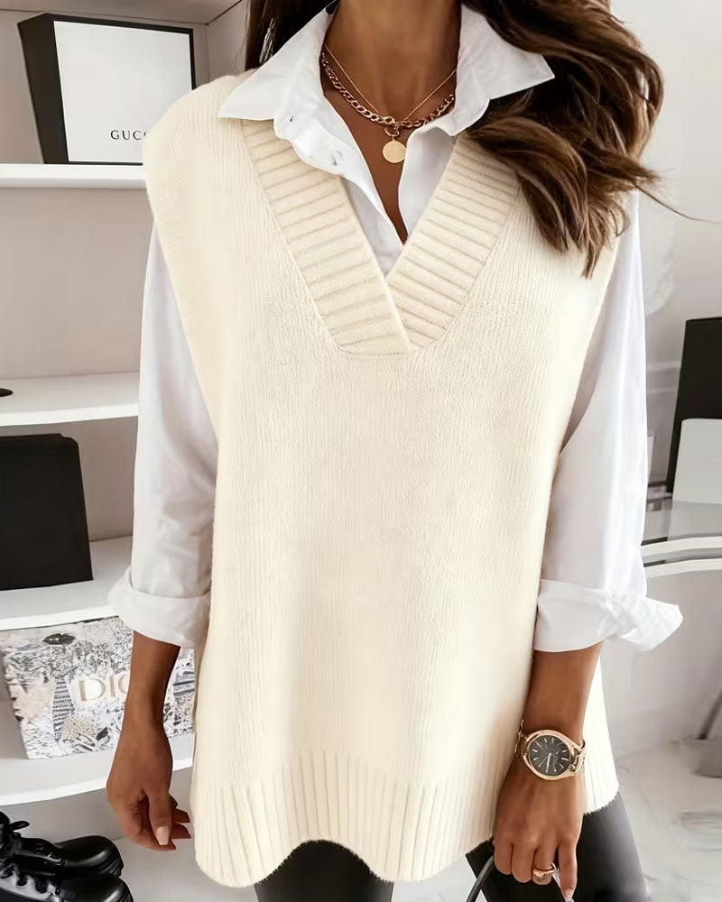 V-Neck Solid Sleeveless Vest Pullover