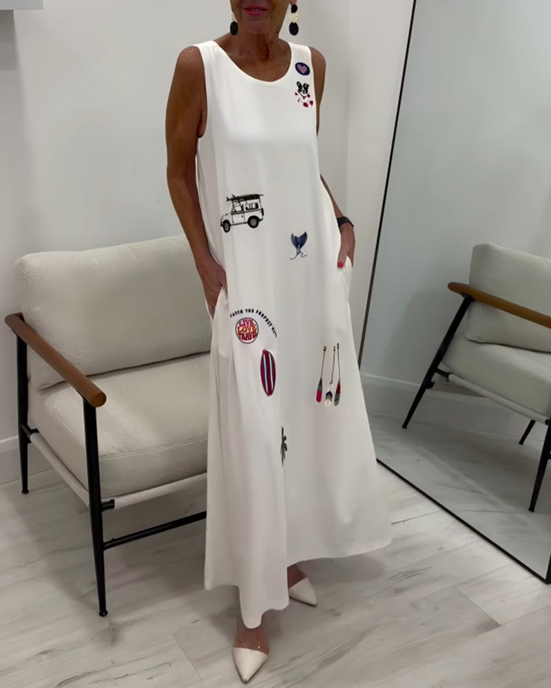 Sleeveless Novelty Print Casual Dress