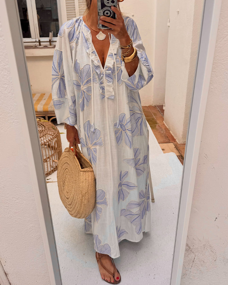 Floral V-Neck Loose Dress