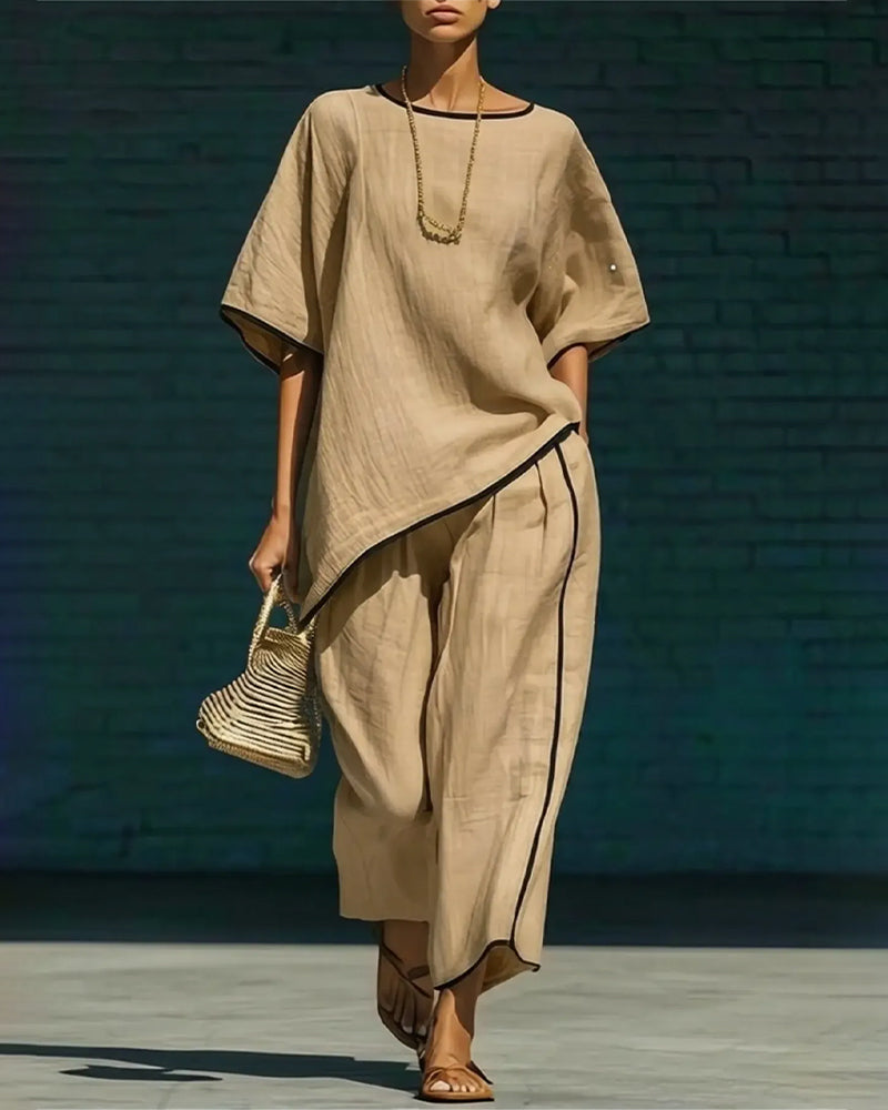 Crewneck Asymmetric Casual Loose Sets
