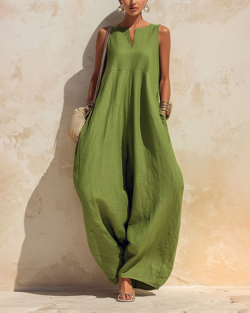 Small V-Neck Wide-Leg Jumpsuit