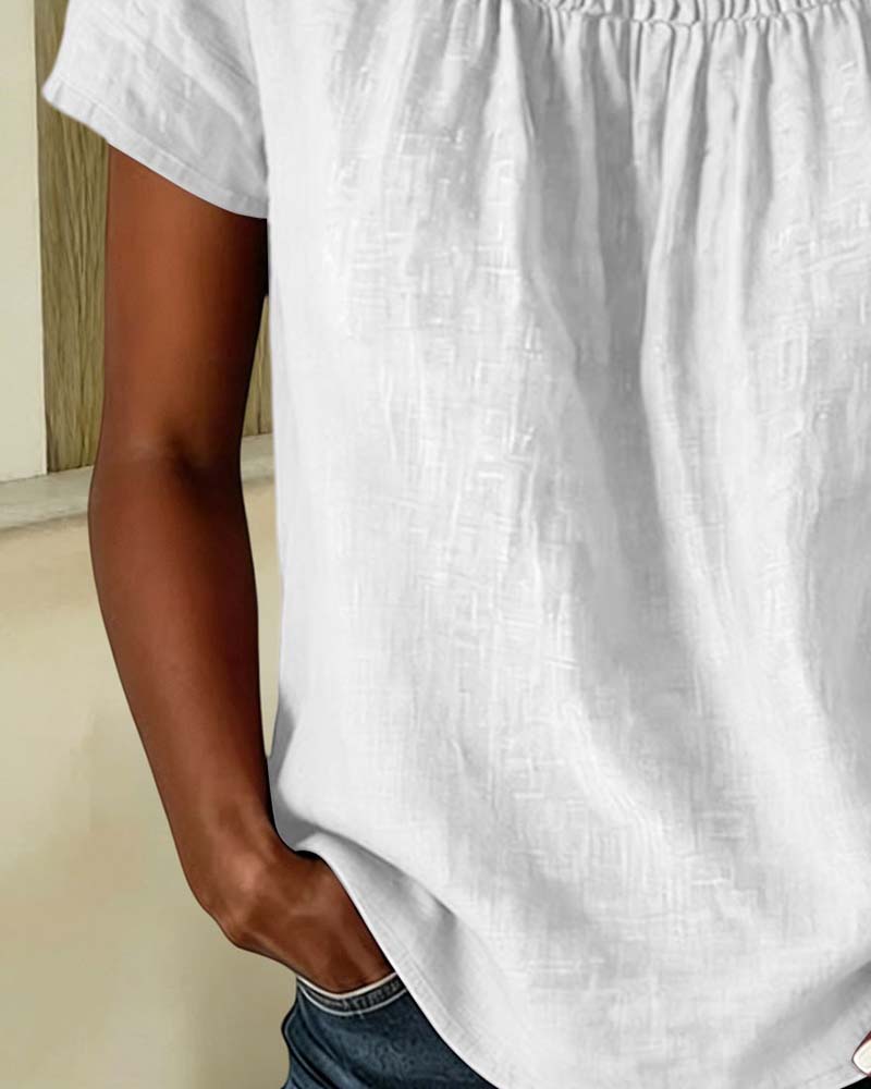Square Neck Shirred Short Sleeve Blouse