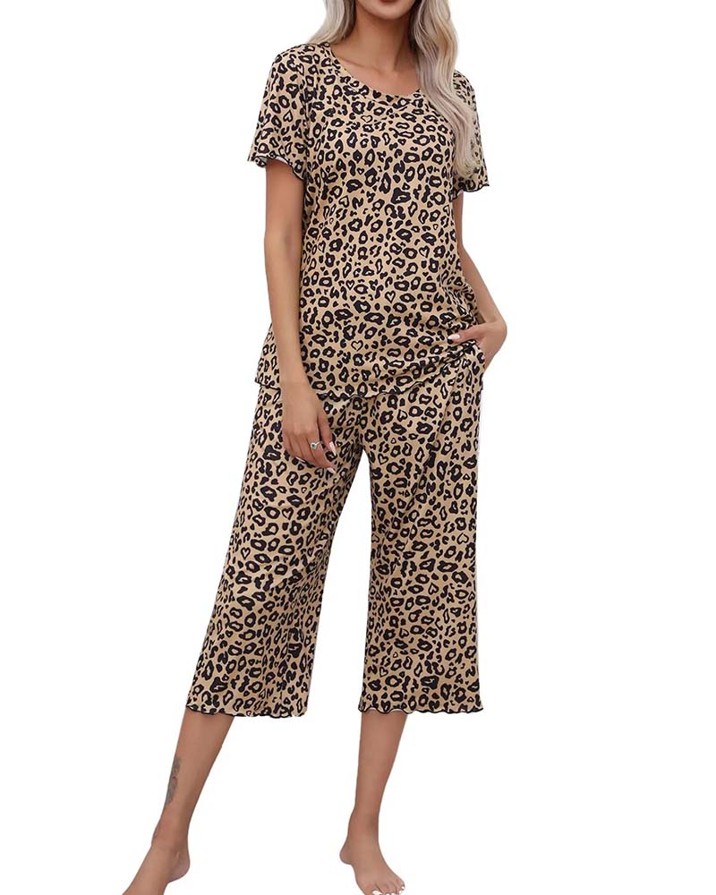 Short Sleeve Leopard Print Set