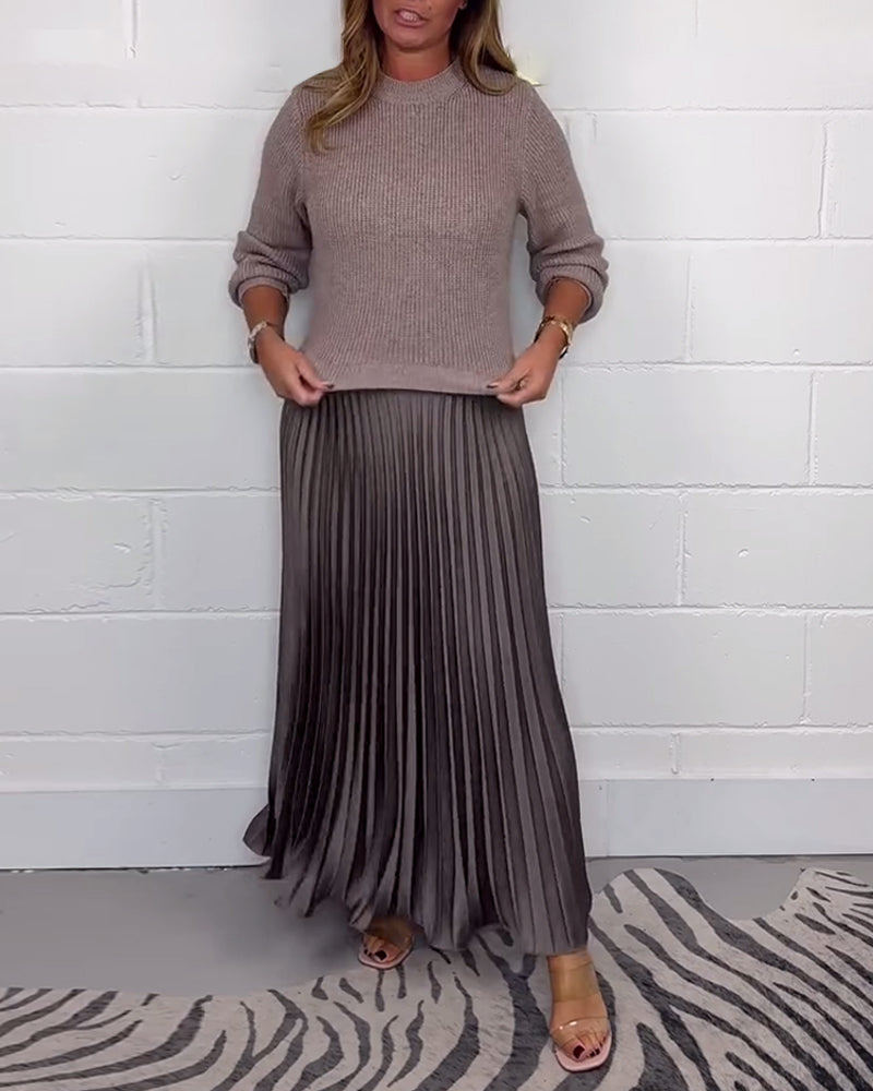 Casual contrast color patchwork pleated dress