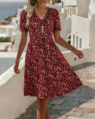 Floral Shirred V-Neck Dress
