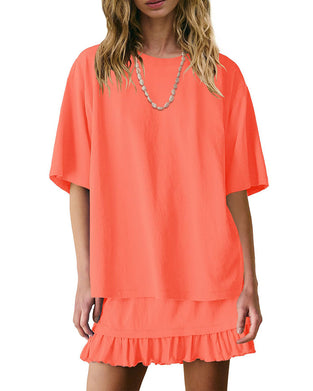 Round Neck Solid Color Two Piece Set