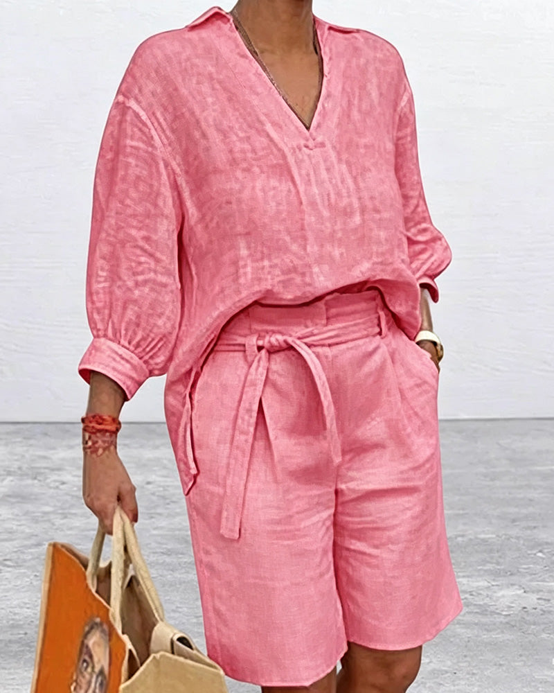 Solid Casual Shorts Set