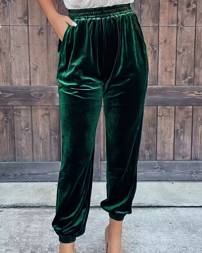 High-Waisted Solid Color Jogger Pants