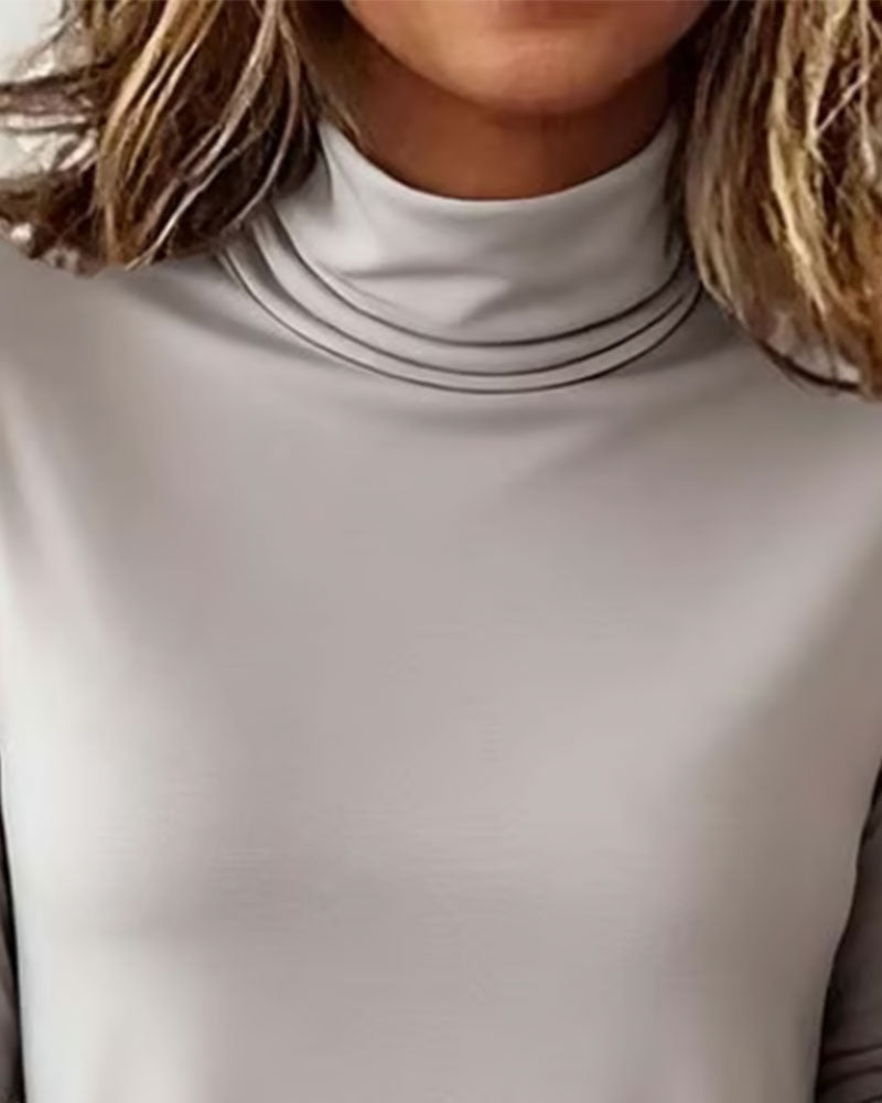 Half Turtleneck Solid Long Sleeve Top