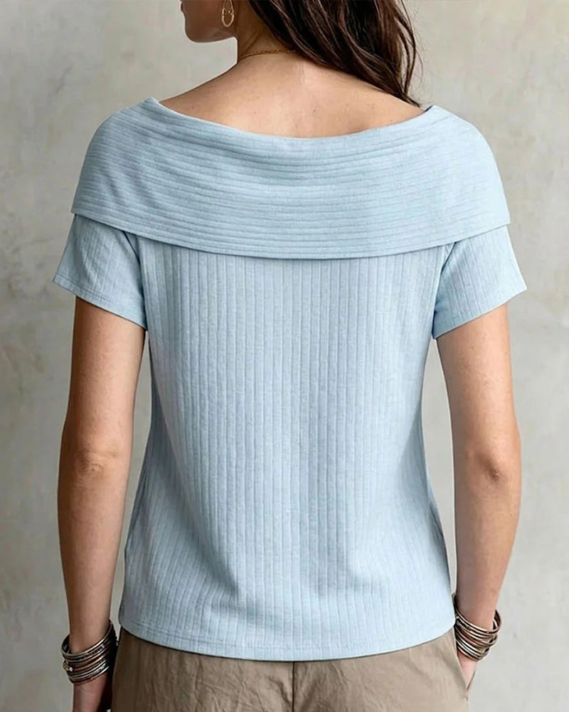 Lapel Bow Short-Sleeve Top