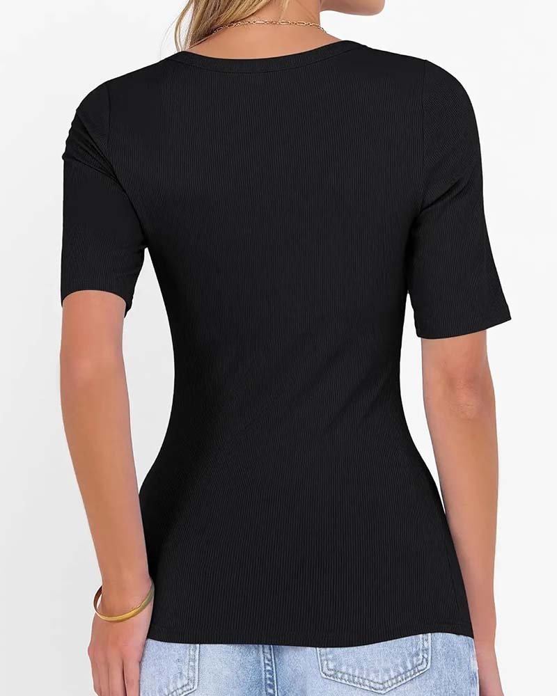Slim Fit U-Neck Half-Sleeve T-Shirt