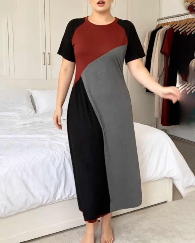 Patchwork Raglan Round Neck Dress