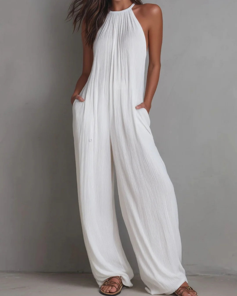 Elegant Sleeveless Halter Wide Leg Jumpsuit