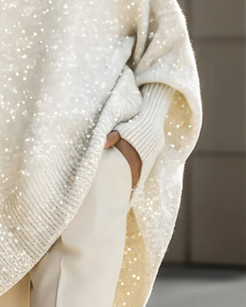 Irregular Sequined Long-Sleeved Pullover