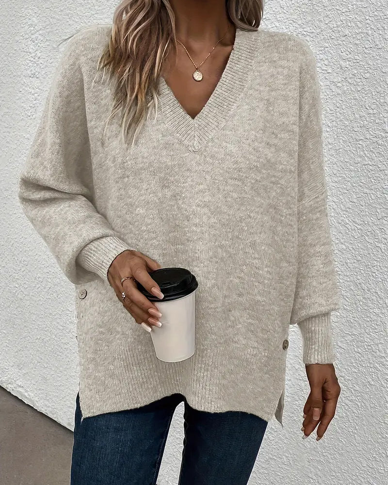 Lantern Sleeve V Neck Sweater