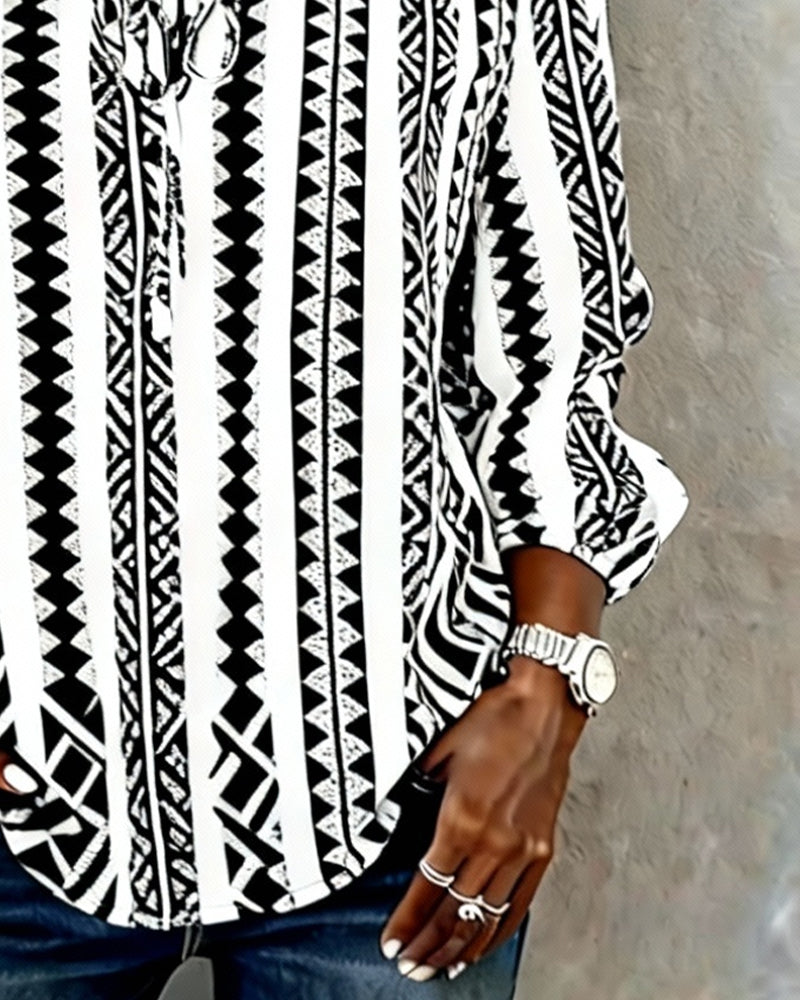 Off-Shoulder Tie-Up Print Blouse