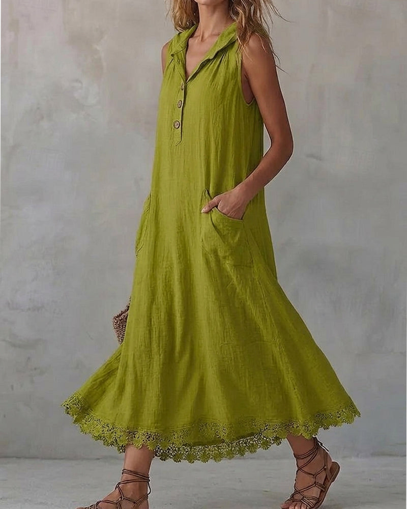 Hooded Sleeveless Lace Patchwork Dress