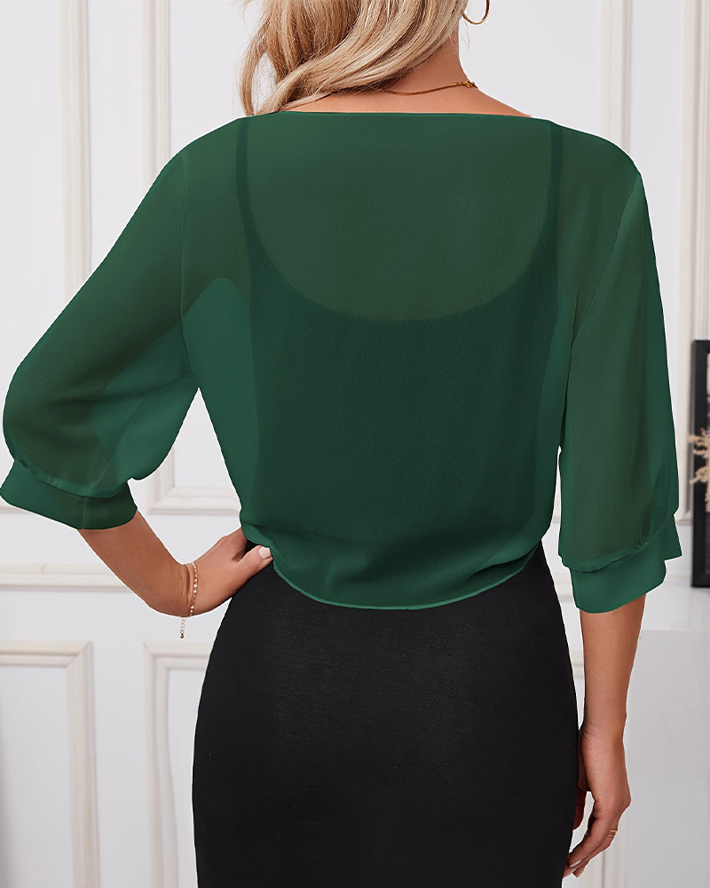 Solid Color Lace-Up Chiffon Cardigan