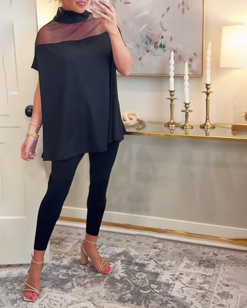 Stylish Mesh Patchwork Elegant T-shirt